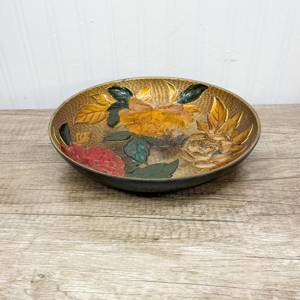 Vintage Floral Bowl Hand Painted Enamel Peony Decorative Dish